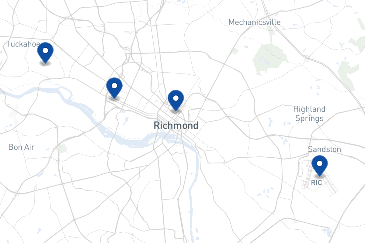 Map of fleet parking locations in Richmond, VA