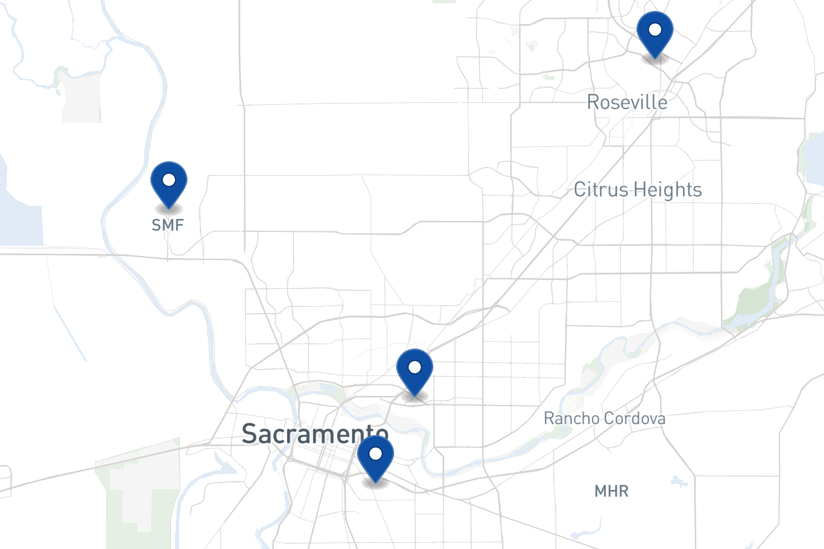 Map of fleet parking locations in Sacramento, CA