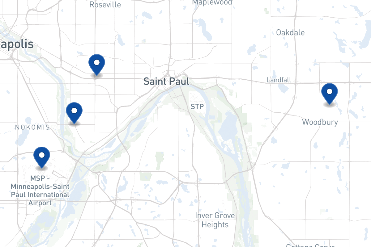 Map of fleet parking locations in Saint Paul, MN