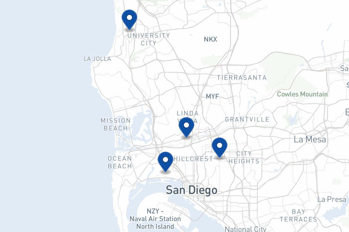 Map of fleet parking locations in San Diego, CA