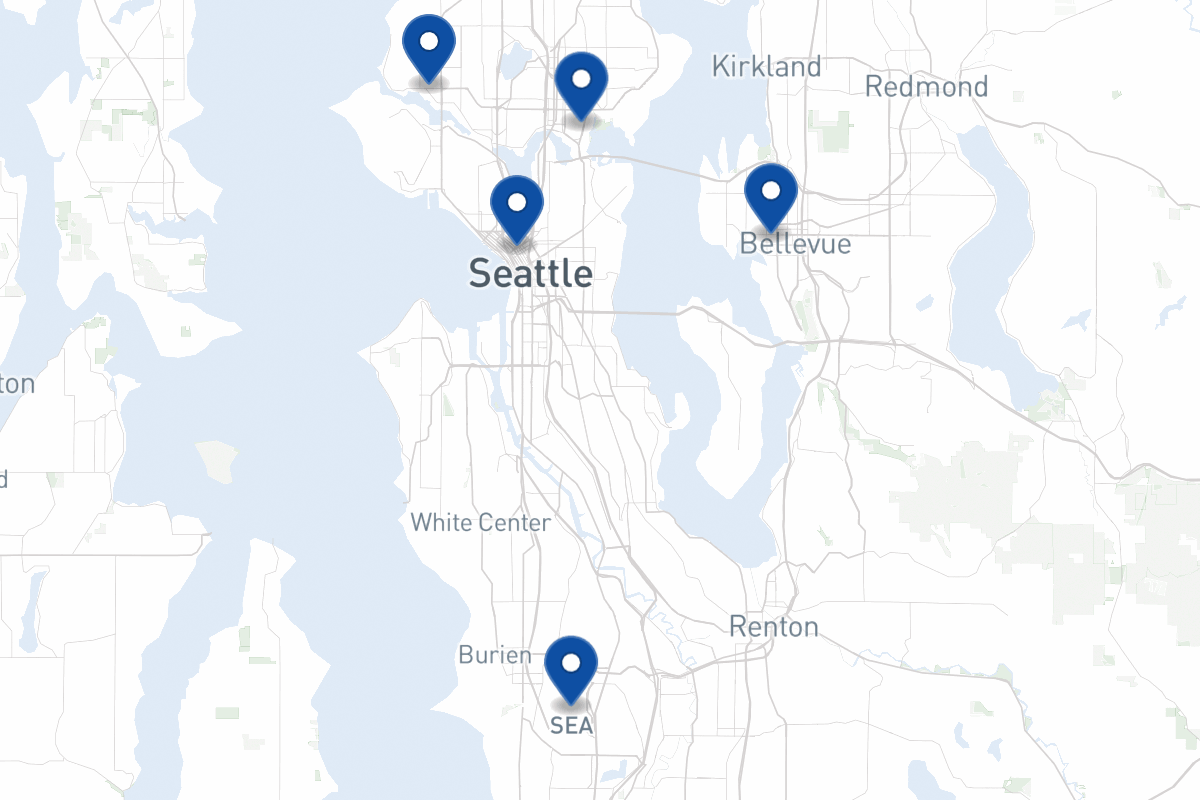 Map of fleet parking locations in Seattle, WA