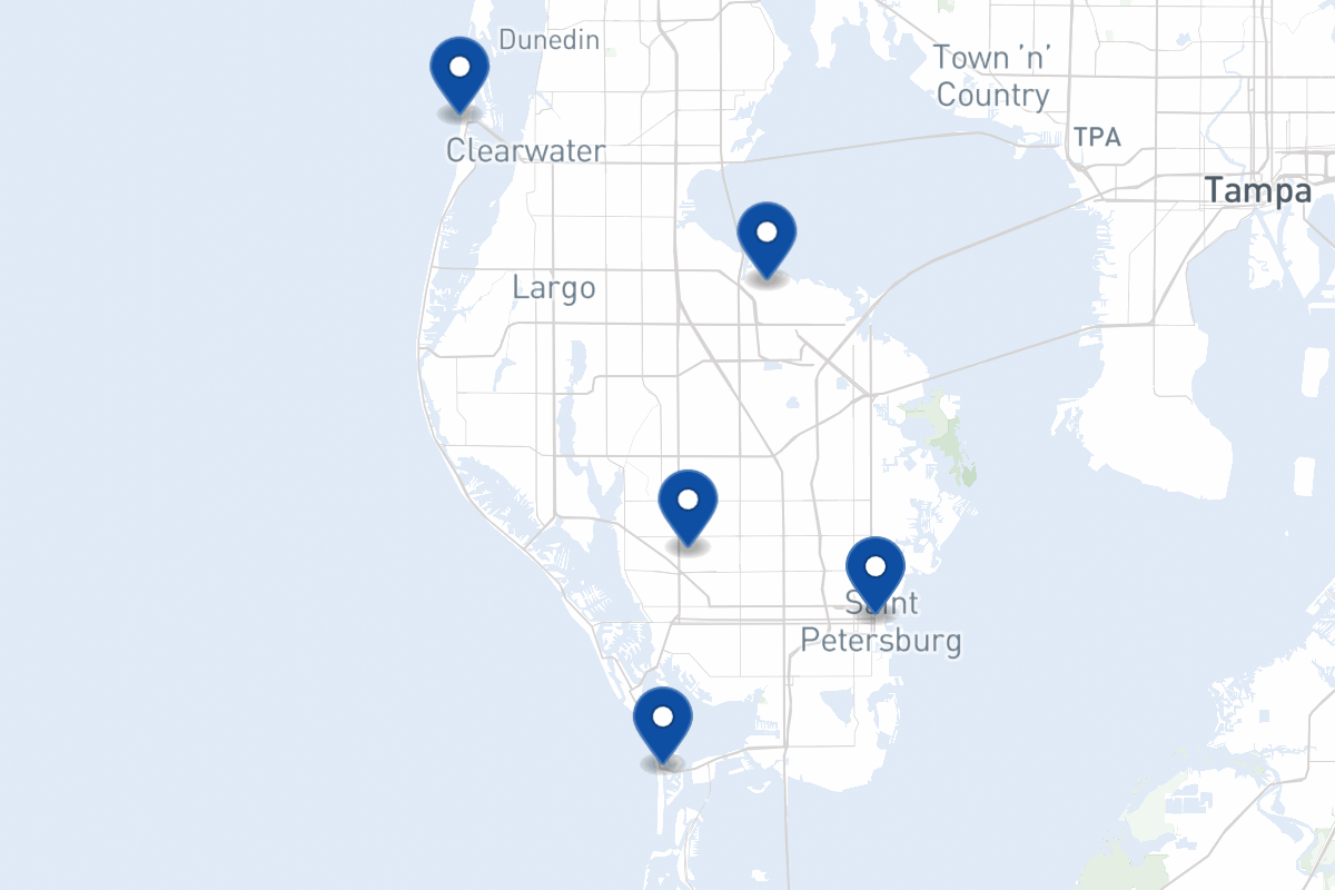 Map of fleet parking locations in St. Petersburg, FL