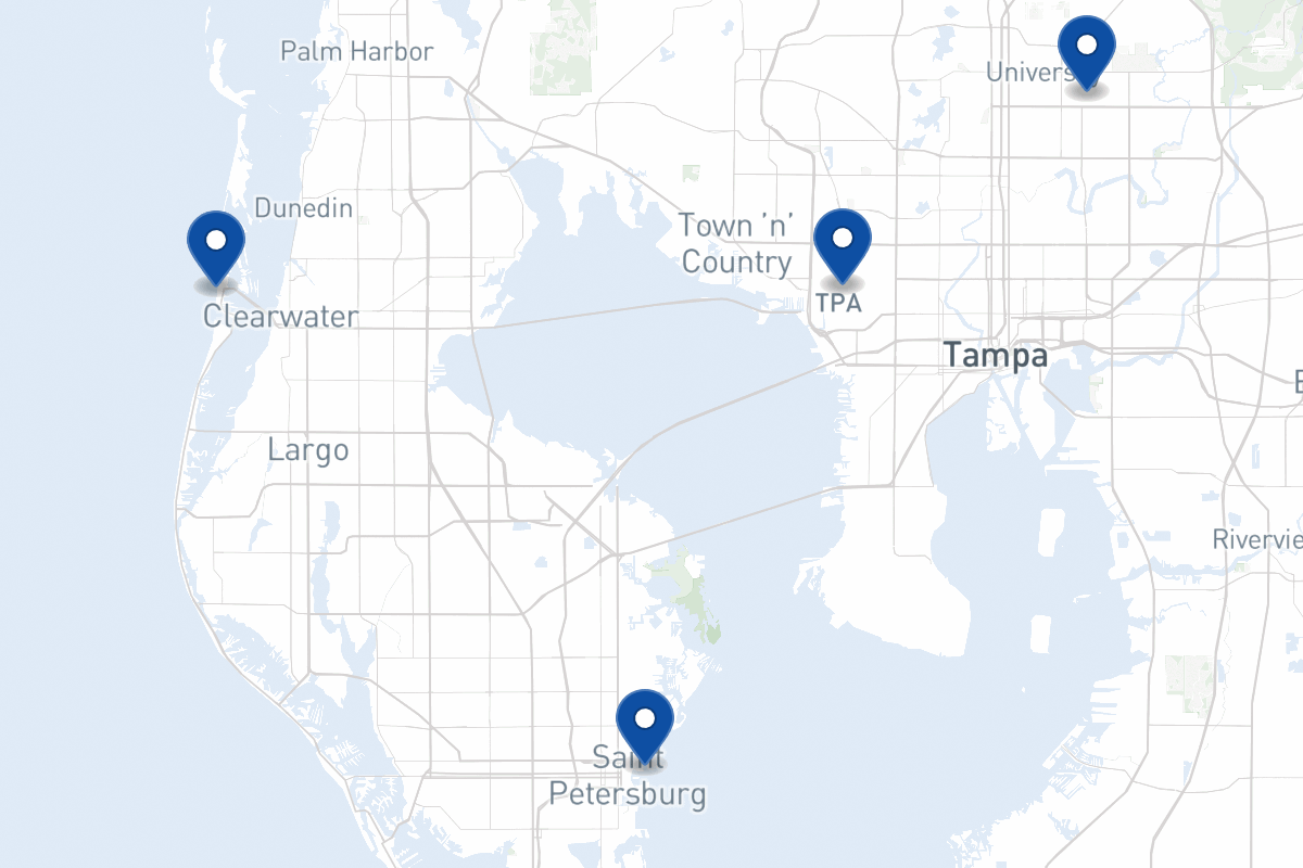 Map of fleet parking locations in Tampa, FL