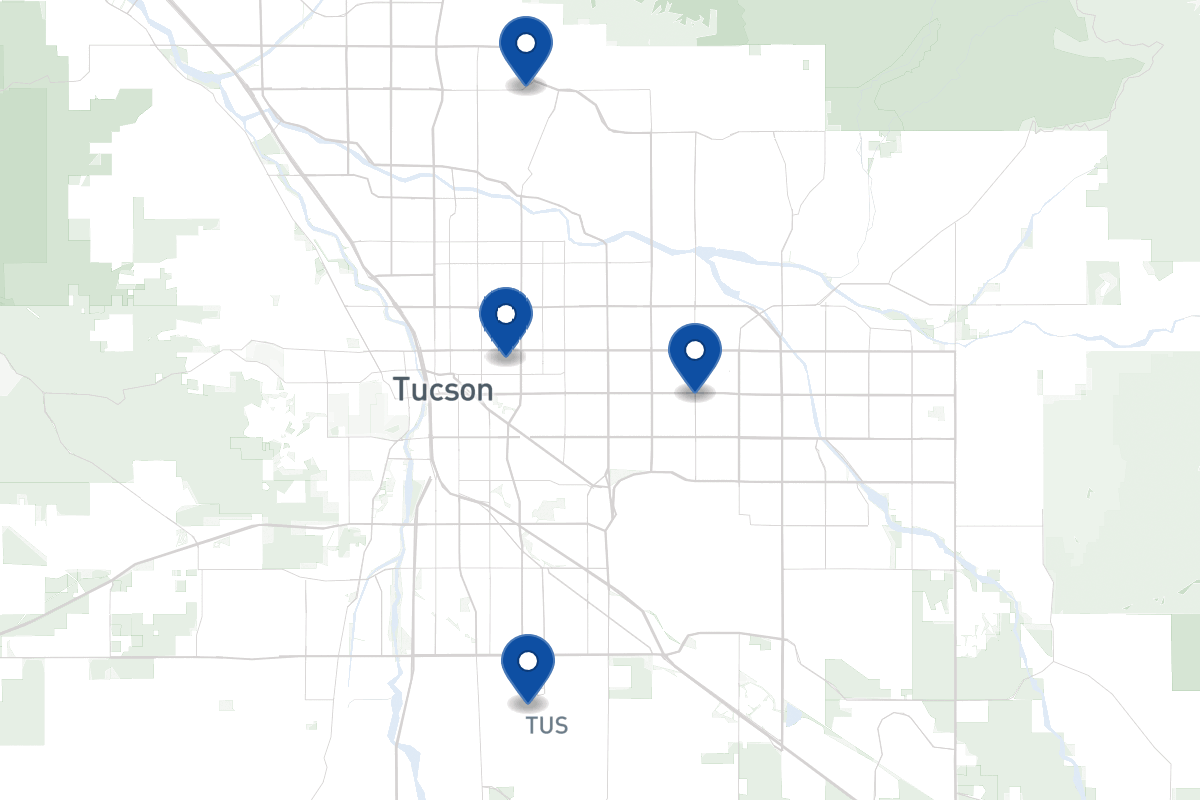 Map of fleet parking locations in Tucson, AZ