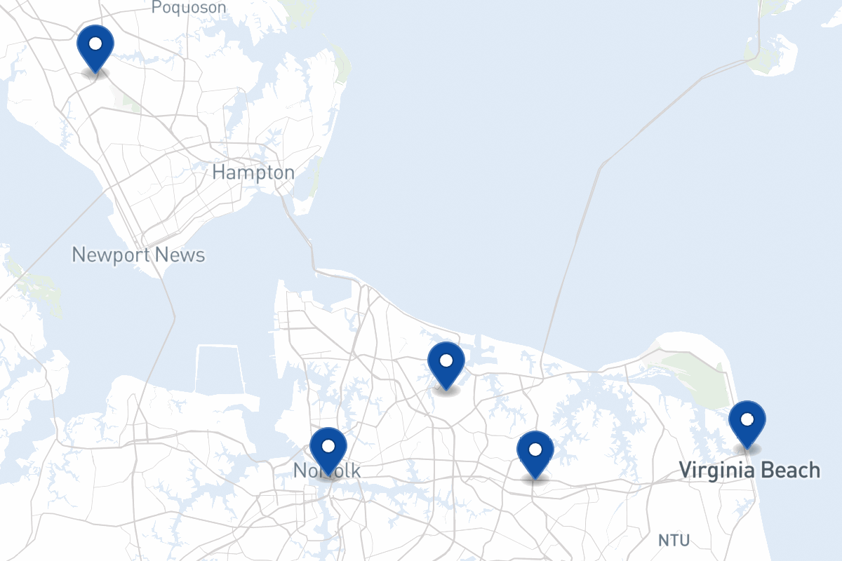 Map of fleet parking locations in Virginia Beach, VA