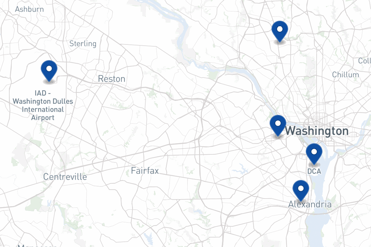 Map of fleet parking locations in Washington, DC
