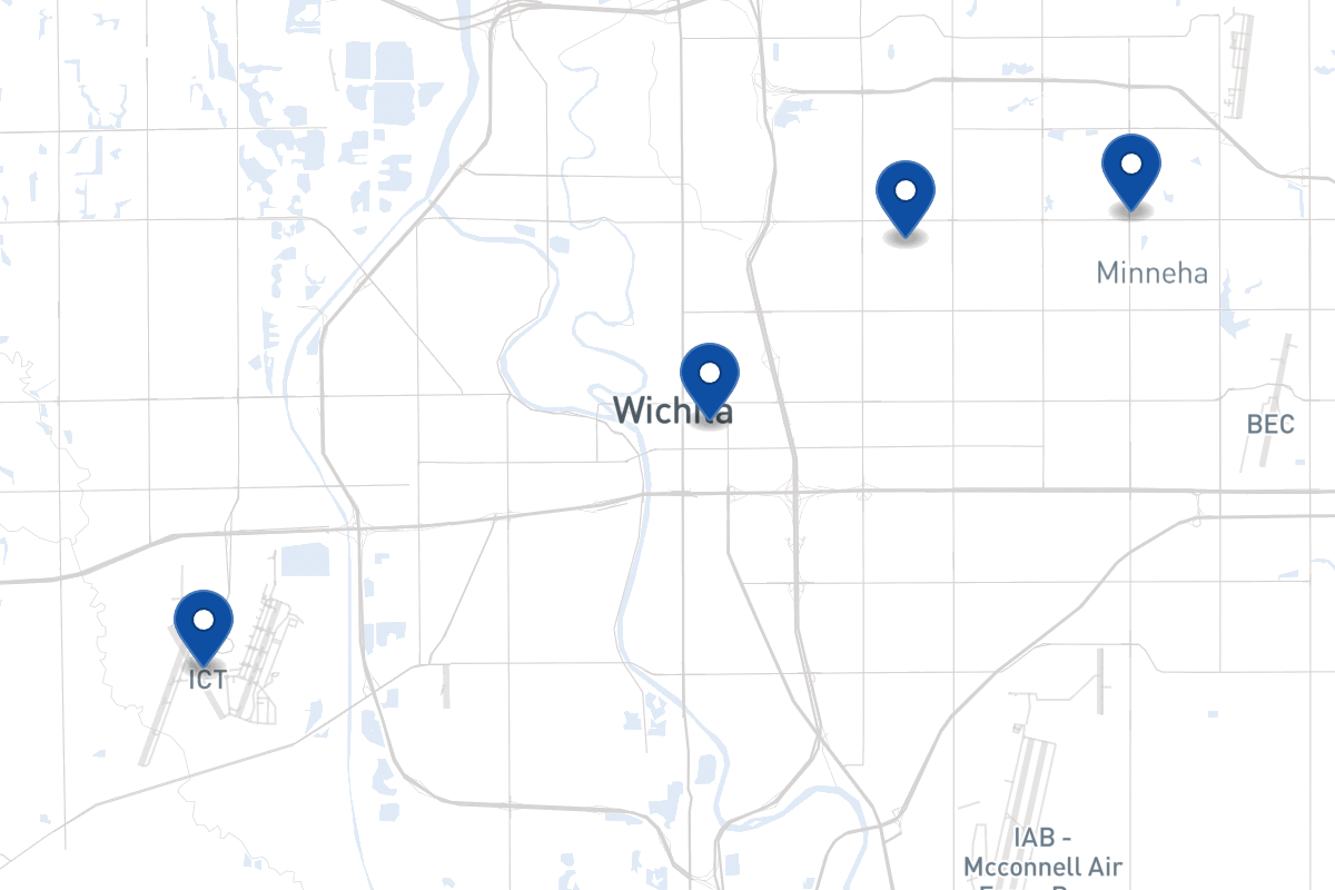 Map of fleet parking locations in Wichita, KS