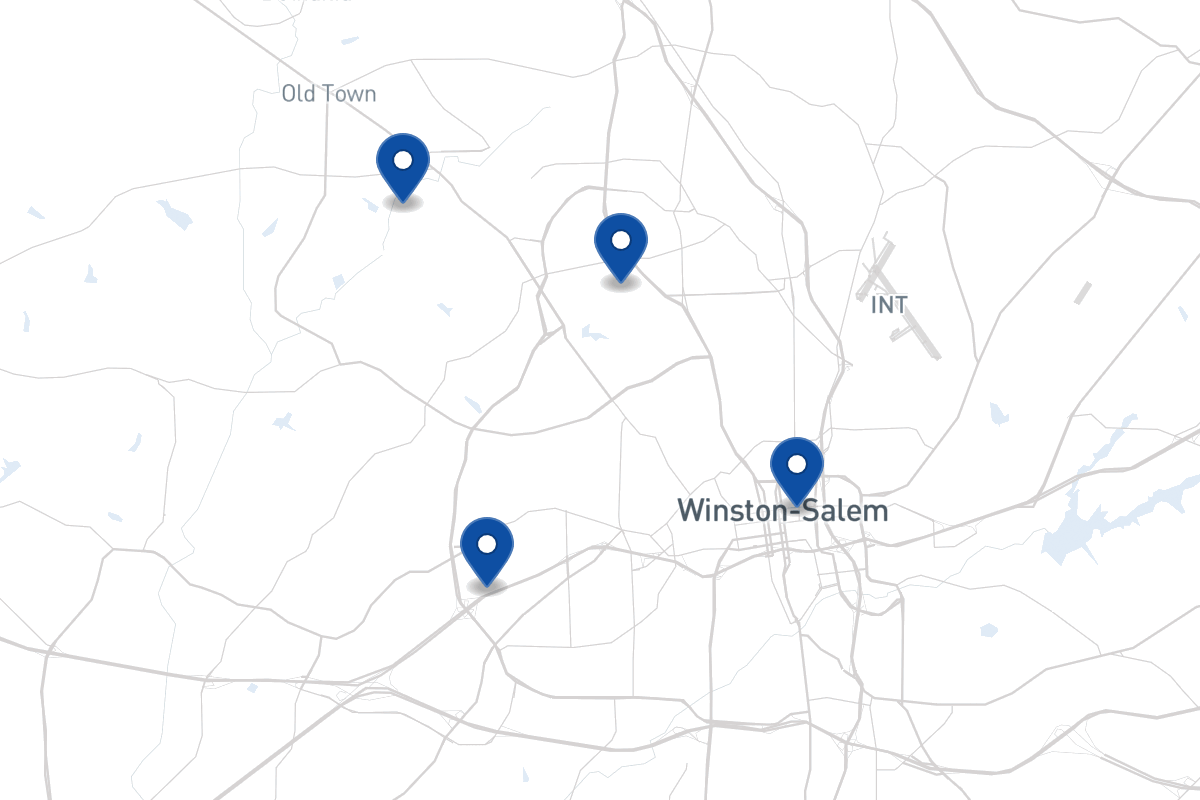 Map of fleet parking locations in Winston-Salem, NC